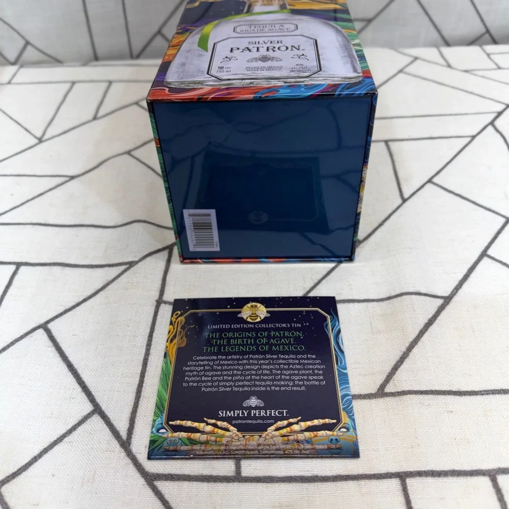 Patron Silver Tequila Limited Edition Tin Tavo Montañez Blue Aztec Art 750ml